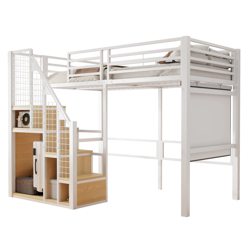 Letto a castello bianco con scala di sicurezza 90x200 cm in metallo