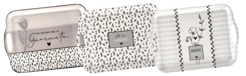 1 Pezzo Vassoio Rettangolare in Plastica Decorato 35,5 x 25,5 x 2 cm 3 Decori