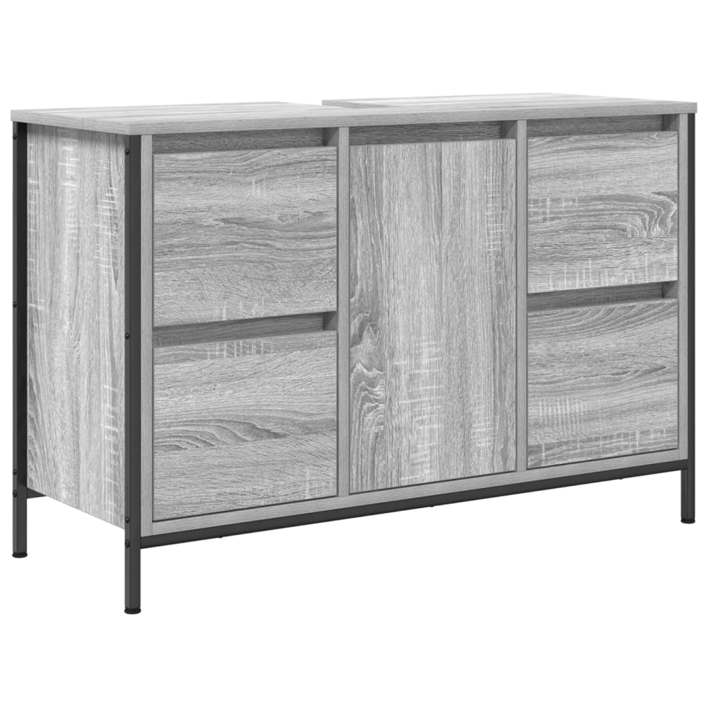 Set di mobili da bagno in legno ingegnerizzato grigio sonoma