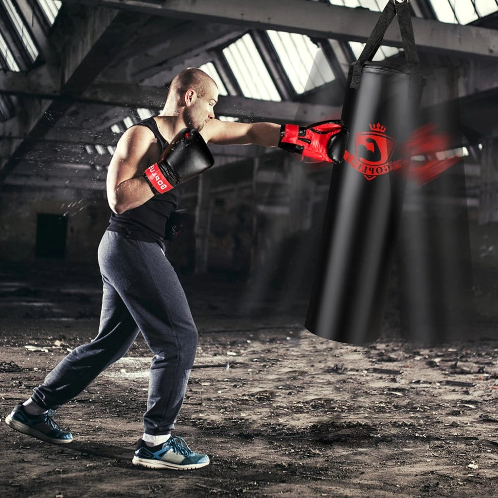 Set sacco da boxe con guantoni da boxe da 12 oz, sacco da boxe, sacco da boxe con gancio da soffitto, chiusura lampo, set da 29 kg per adulti