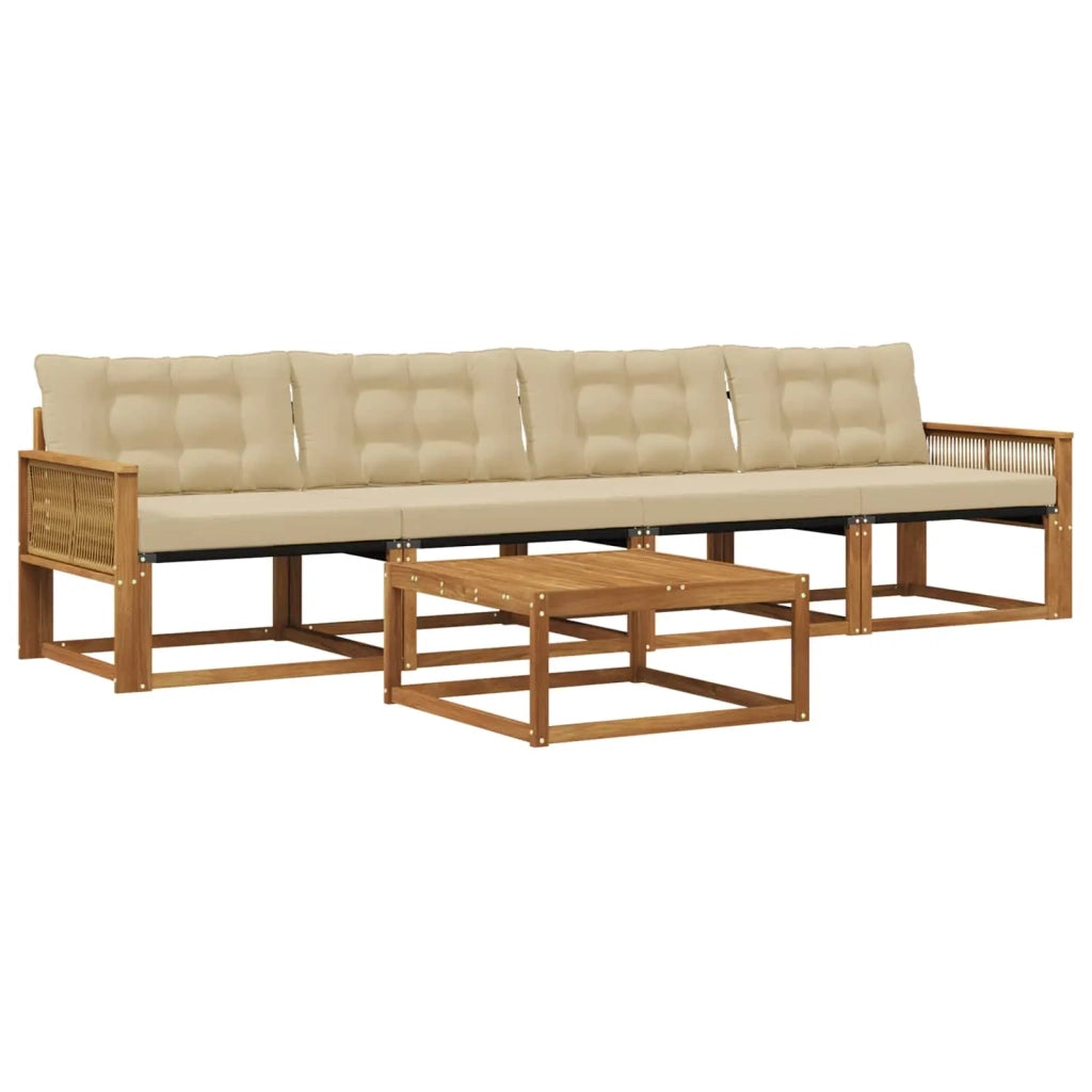 Set di divani da esterno con cuscino 5 pcs Naturale e Beige