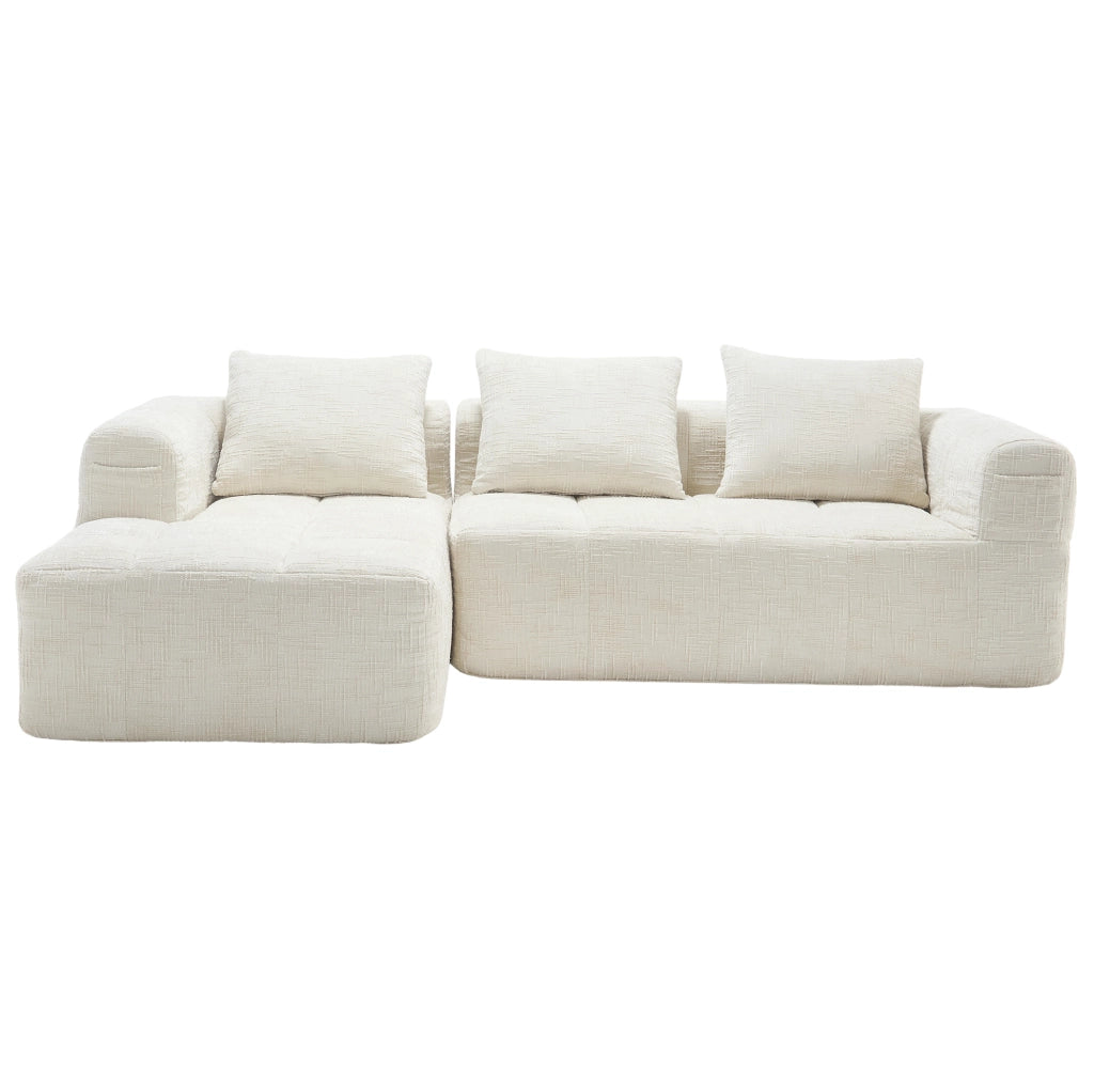 Divano modulare 3 posti in ciniglia beige con chaise longue