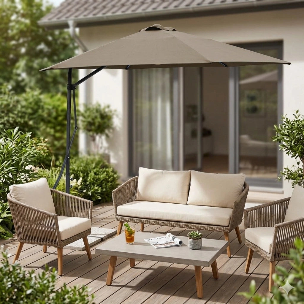 Ombrellone da Giardino Zenith Decentrato 2x3 m in Acciaio Tortora