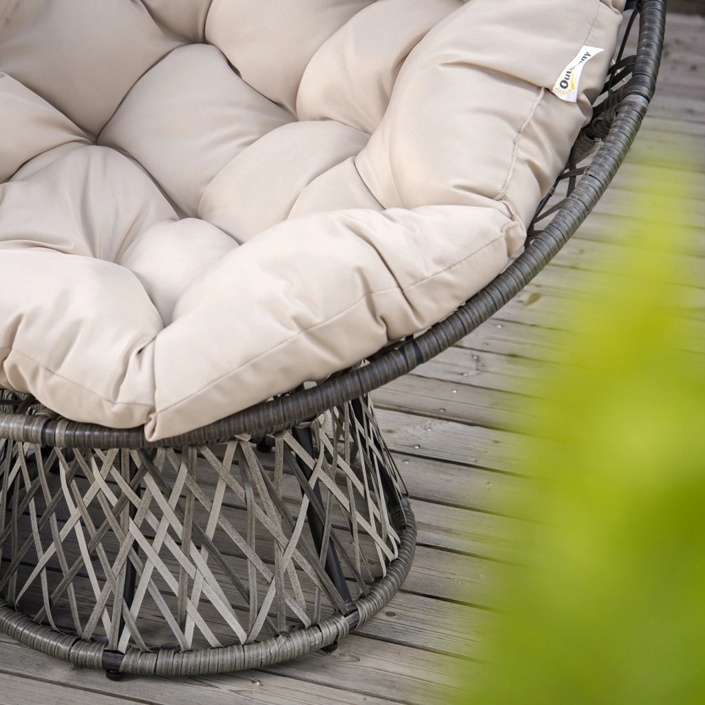 Poltrona Papasan Rotonda Girevole da Giardino ¨C zephmum ¨C ? 97 x 90H cm Tessuto Poliestere Rattan Intrecciato Crema