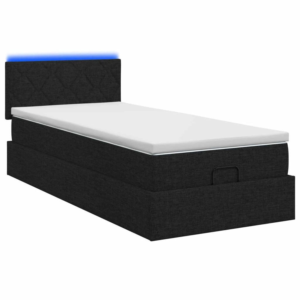 Letto Ottomano con Materasso e LED Nero 90 x 190 cm Tessuto 3456955