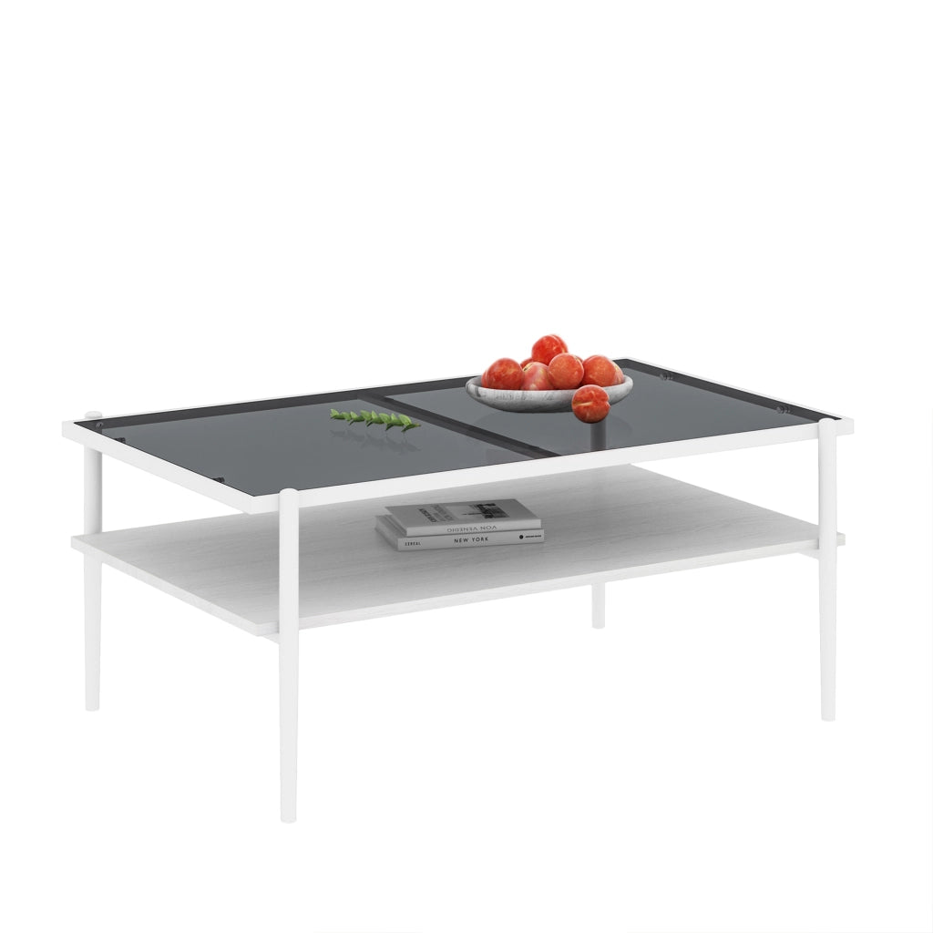 TAVOLINO DA SALOTTO Rettangolare in vetro temperato 97,5x61,5x45 cm Grigio/Bianco