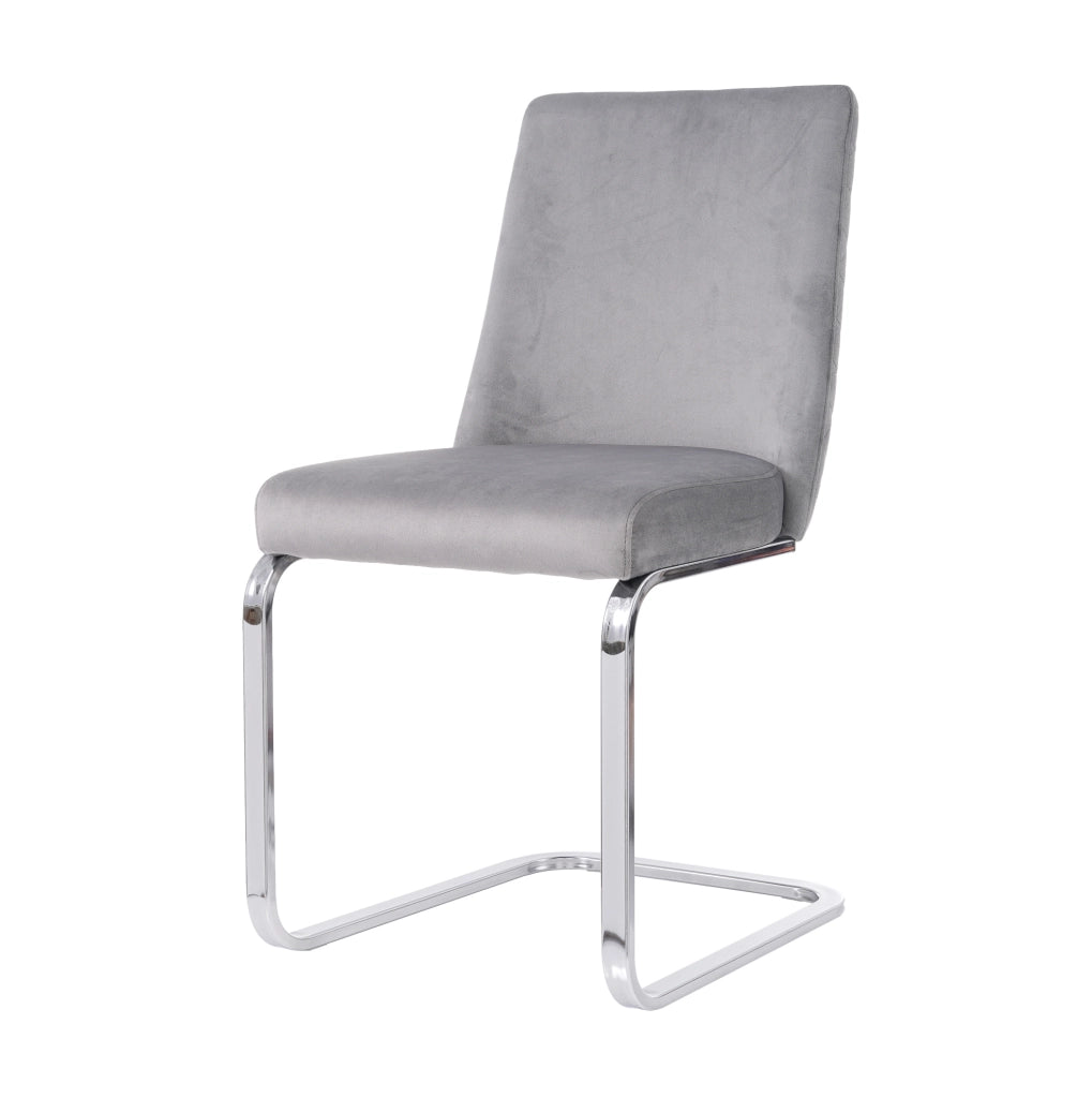 Set di 4 sedie da pranzo in velluto grigio con gambe argento