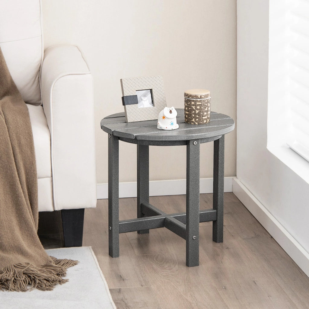 Tavolino rotondo da esterno per patio portico, Tavolo adirondack in HDPE resistente alle intemperie Grigio-Tavoli da esterno