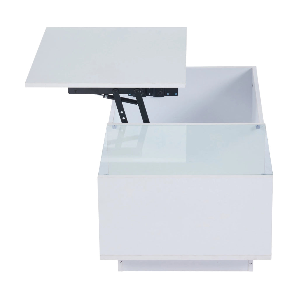 Tavolino da caff猫 100x50x33 cm; piano sollevabile con LED app; truciolato bianco