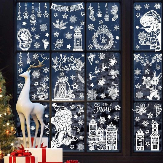 Decorazioni per finestre di Natale premium - 9 pezzi - Decorazione autoadesiva per finestre di Natale con Babbo Natale e pupazzo di neve - Decorazione per finestre invernale per bambini