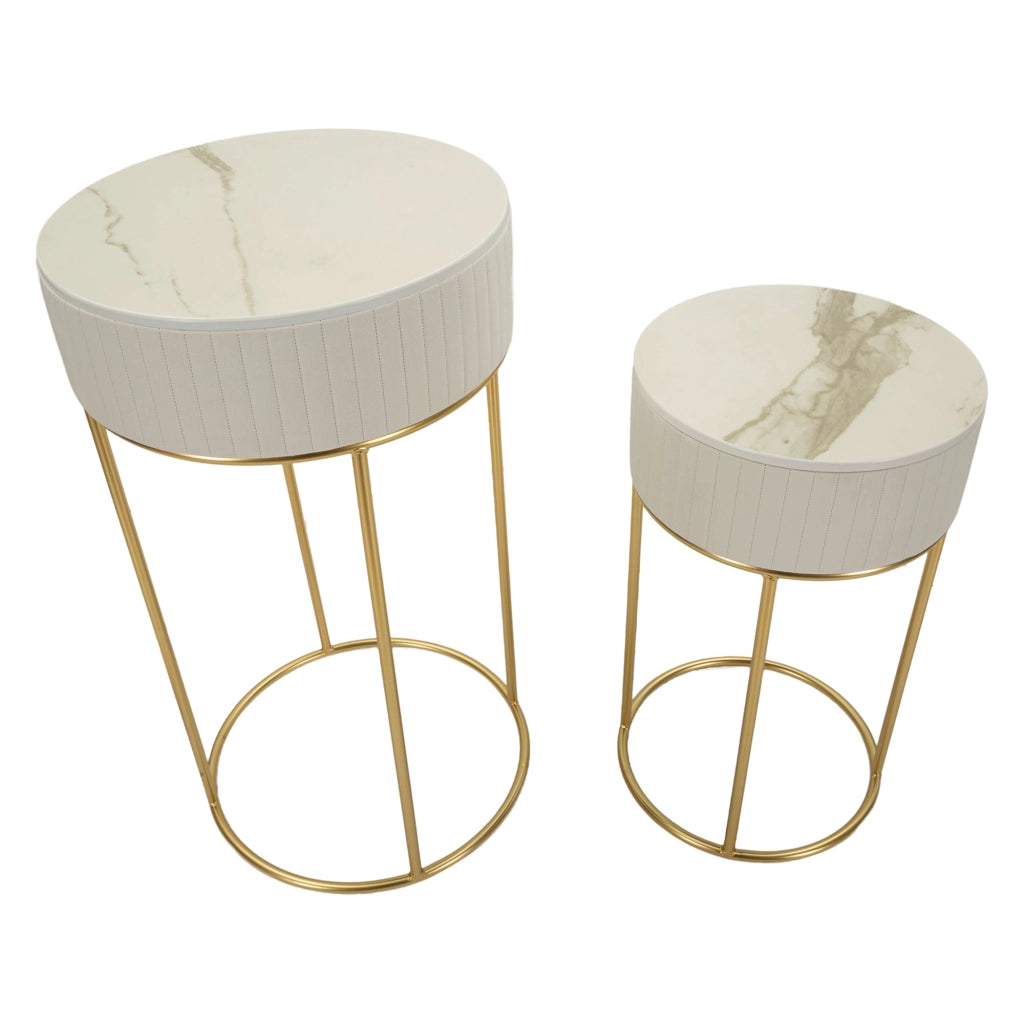 Davapa, Tavolino da Salotto set da 2, 50x50x90h cm Bianco Crema