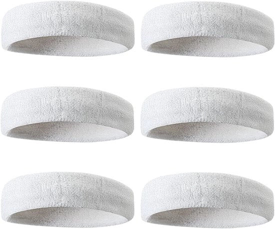 Cintura capelluta - 6 pezzi - Cinture capellute elastiche - Cinture sportive - Adatte per uomini e donne - Cinture per capelli con funzione di assorbimento dell'umidità - Adatte per sport, fitness e corsa - 19*5.5 cm - Bianca