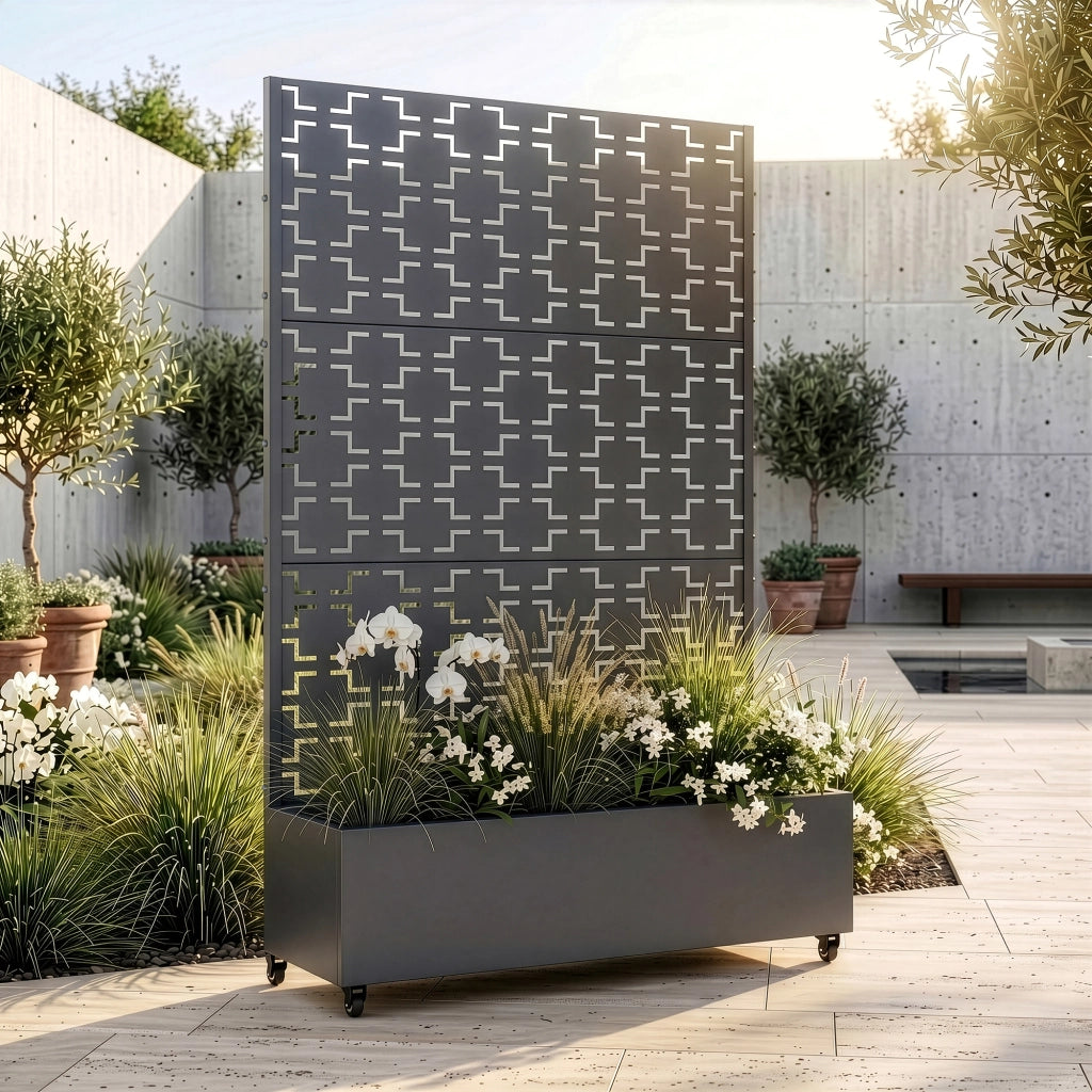 Fioriera con Spalliera Aaskis a Rotelle in Acciaio 190 x 120 x 38 cm - Grigio Antracite casa.pro
