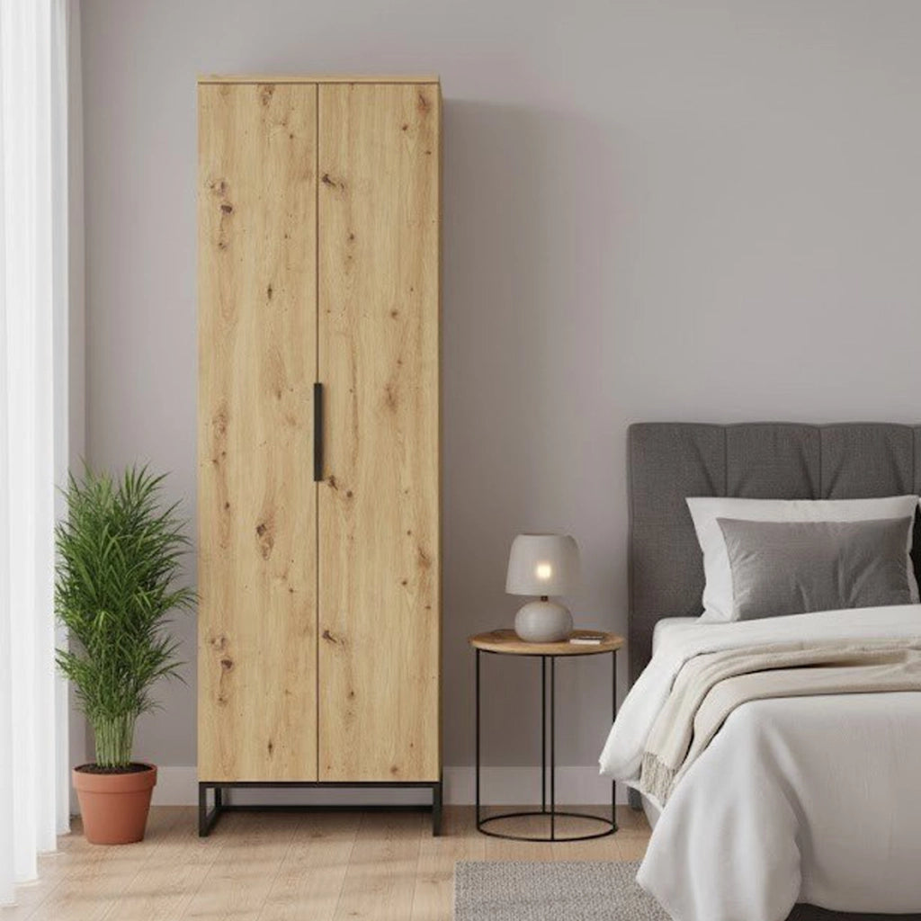 Casazza, Armadio Multiuso 2 Ante 5 Ripiani, 68x197h cm Marrone Rovere Nodi