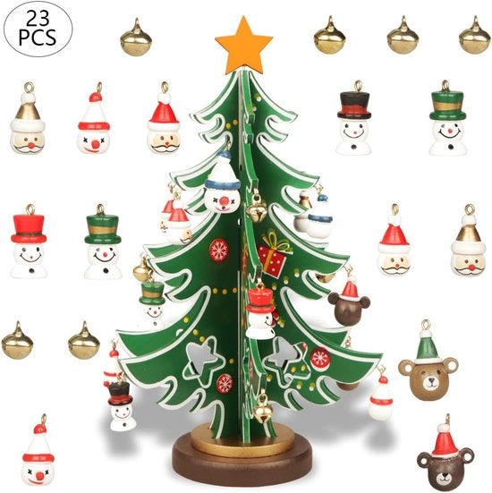 Mini tavolo in legno per albero di Natale - decorazione natalizia - 18 pezzi - verde - legno - 30 cm
