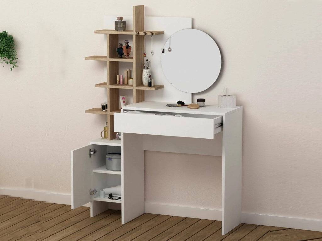 Pago, Consolle Specchio Incluso, 35x35x151h cm Bianco Quercia