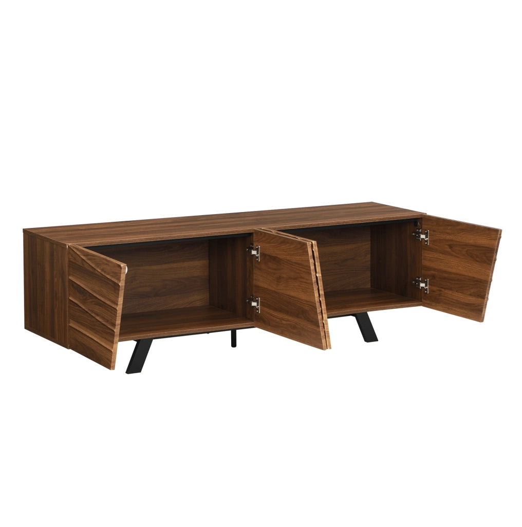 Mobile TV ULEVR 160x39x50,5 cm con frontale ondulato e passacavi, MDF effetto noce