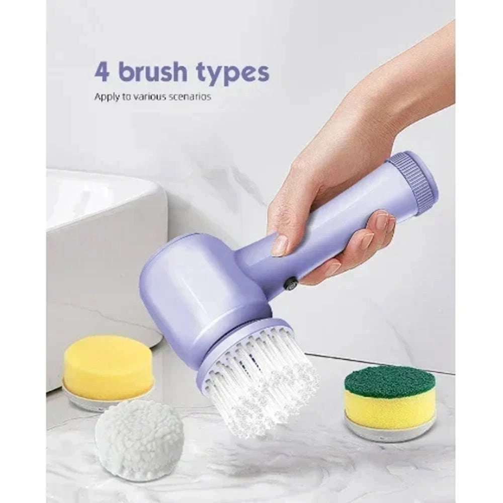 Trade Shop - Spazzola Rotante Elettrica Per Pulizia Multisuperficie Con 4 Testine Ergonomico Q-sz20 -