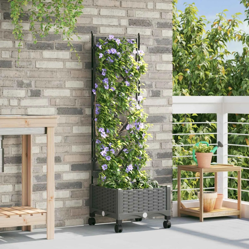 Vaso da giardino con grigliato e ruote Grigio Chiaro PP 3422937