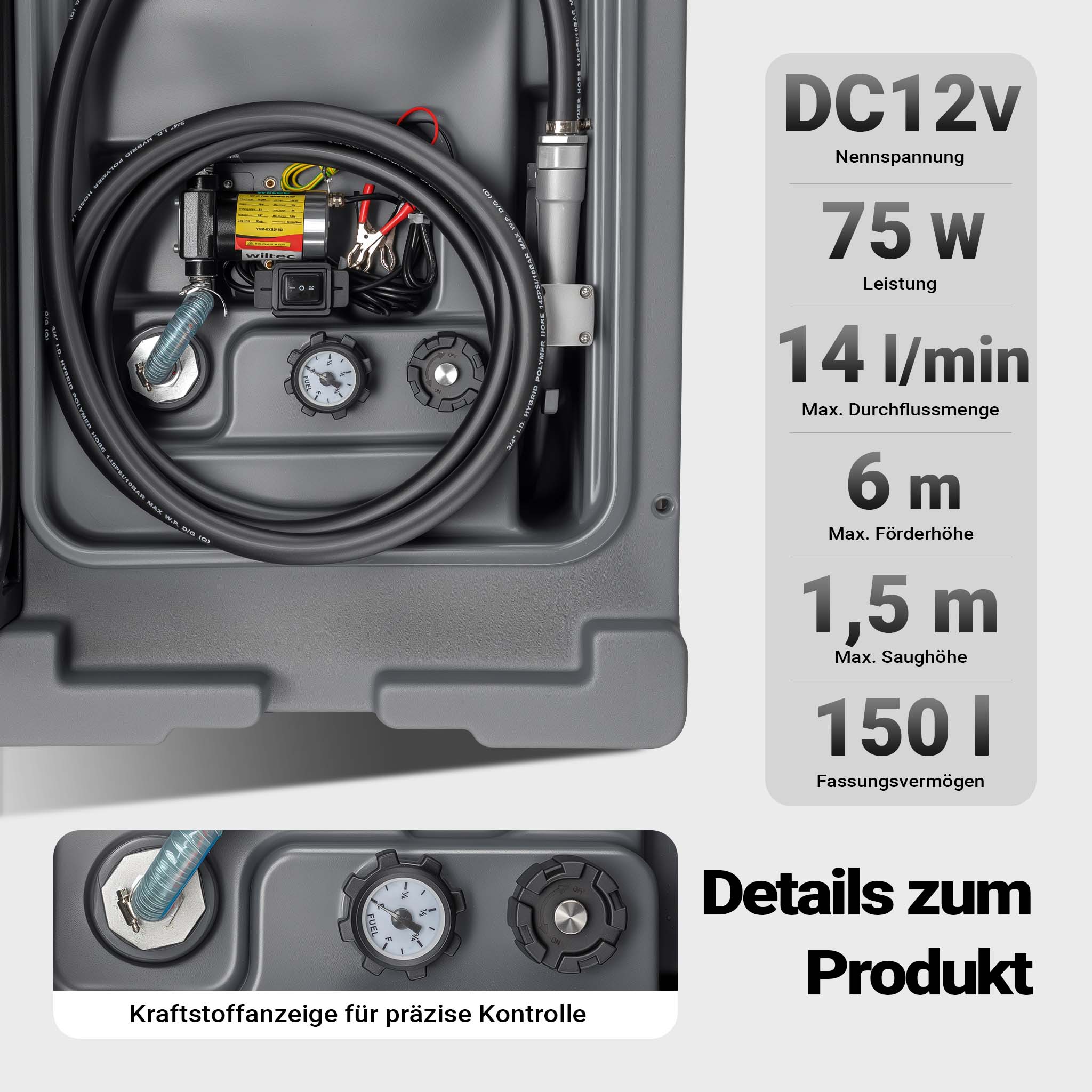 Serbatoio portatile per travaso carburante da 150 l con pompa da 12 V, pompa mobile per diesel e benzina