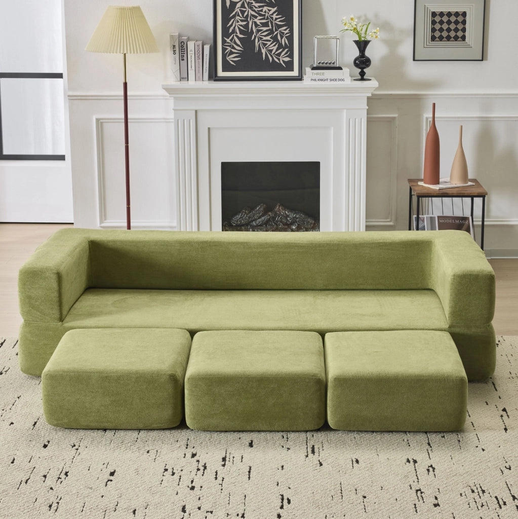 Divano letto da pavimento modulare in ciniglia verde HOMVRA