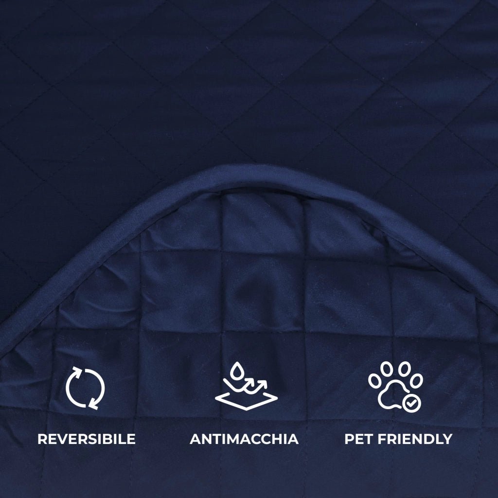 Copridivano Con Braccioli Antimacchia Trapuntato Protettore Impermeabile Salvadivano Idrorepellente Imbottito Con Elastico Antiscivolo Blu - Divano 2 posti