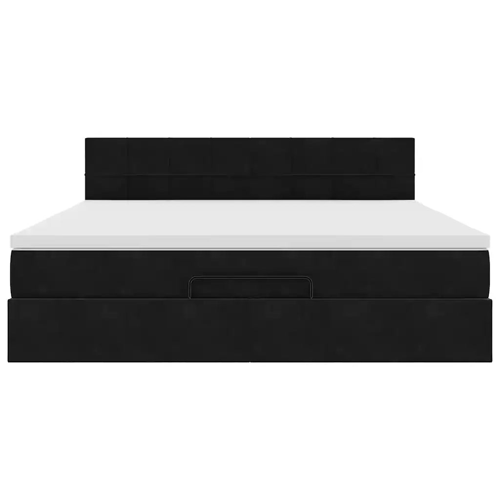 Struttura Letto Pouf con Materasso Nero 180x200 cm in Velluto