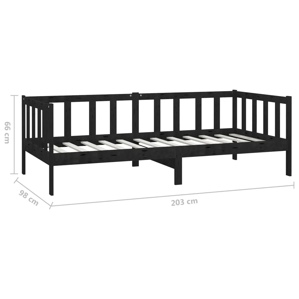 Divano Letto con Materasso 90x200 cm Nero in Legno di Pino 3083613
