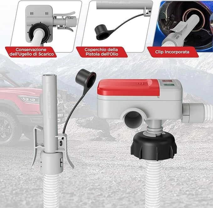 Pompa di Trasferimento del Carburante con Sensore di Arresto Automatico, Pompa Travaso Gasolio Elettrica a Batterie o Ricaricabile con Adattatore di 3 Dimensioni, con Infusione di 12L/min