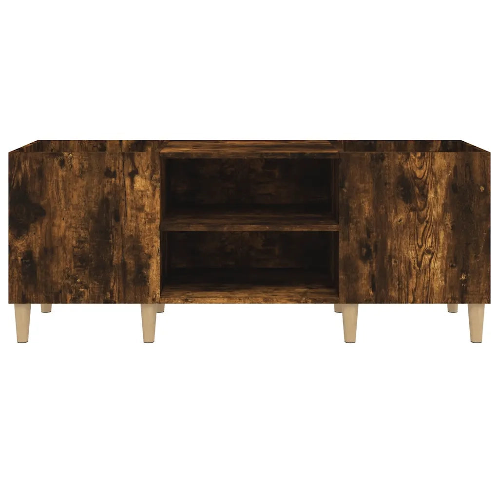 Mobile porta dischi pratico con vano contenitore 121 x 38 x 48 cm realizzato in legno composito finitura rovere affumicato 02_0049192