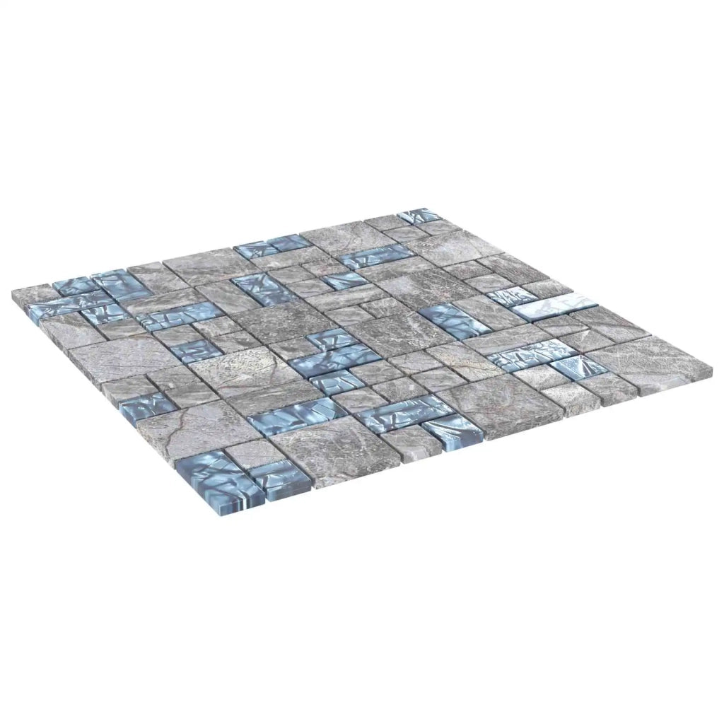 Piastrella Mosaic 11 pz Grigio e Blu 50 x 50 cm Vetro CFW2049682