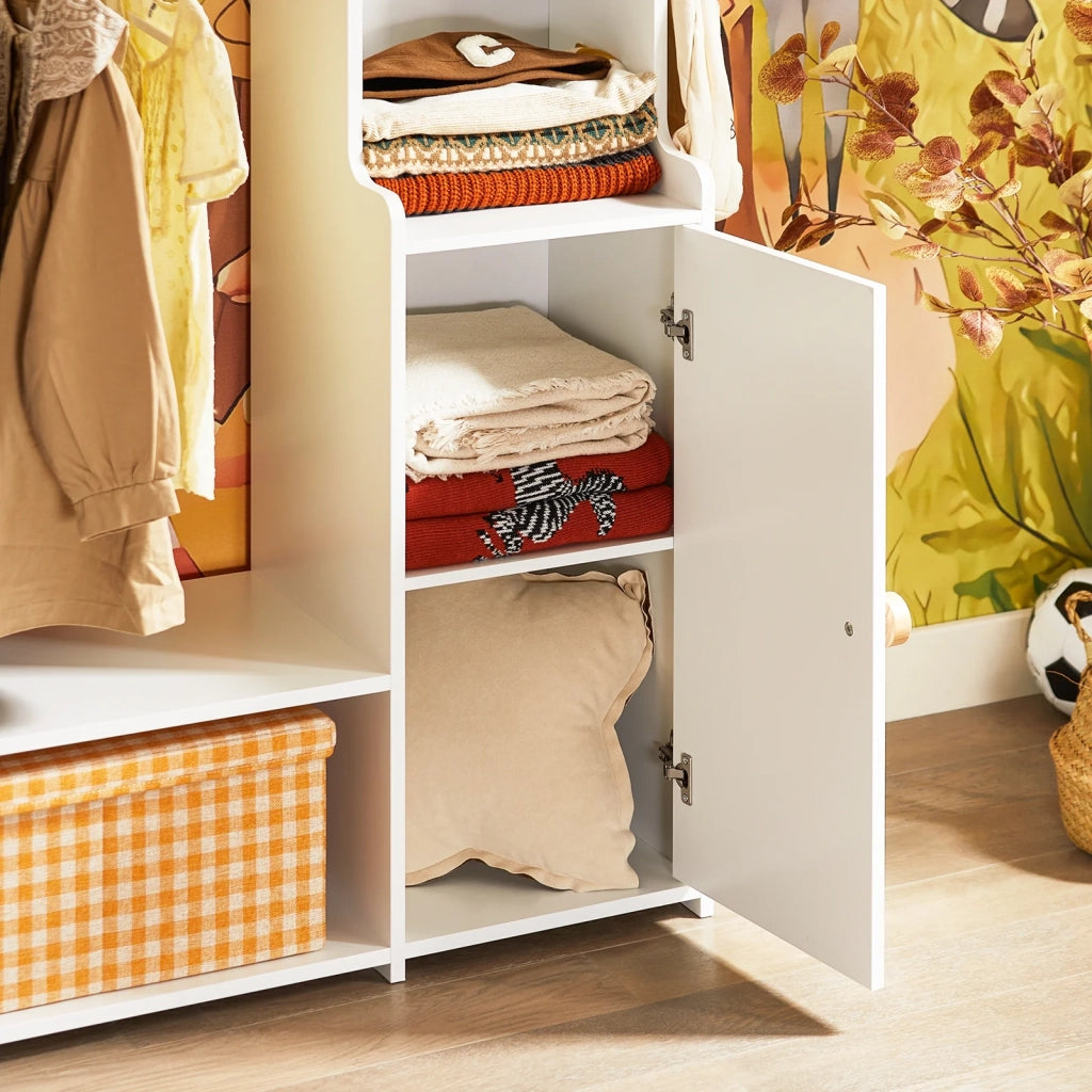 SoBuy Mobile per Bambini con Appendiabiti, Giardaroba per Bambini con scatole, Armadio per bambini, Bianco 94x35x110cm KMB110-W