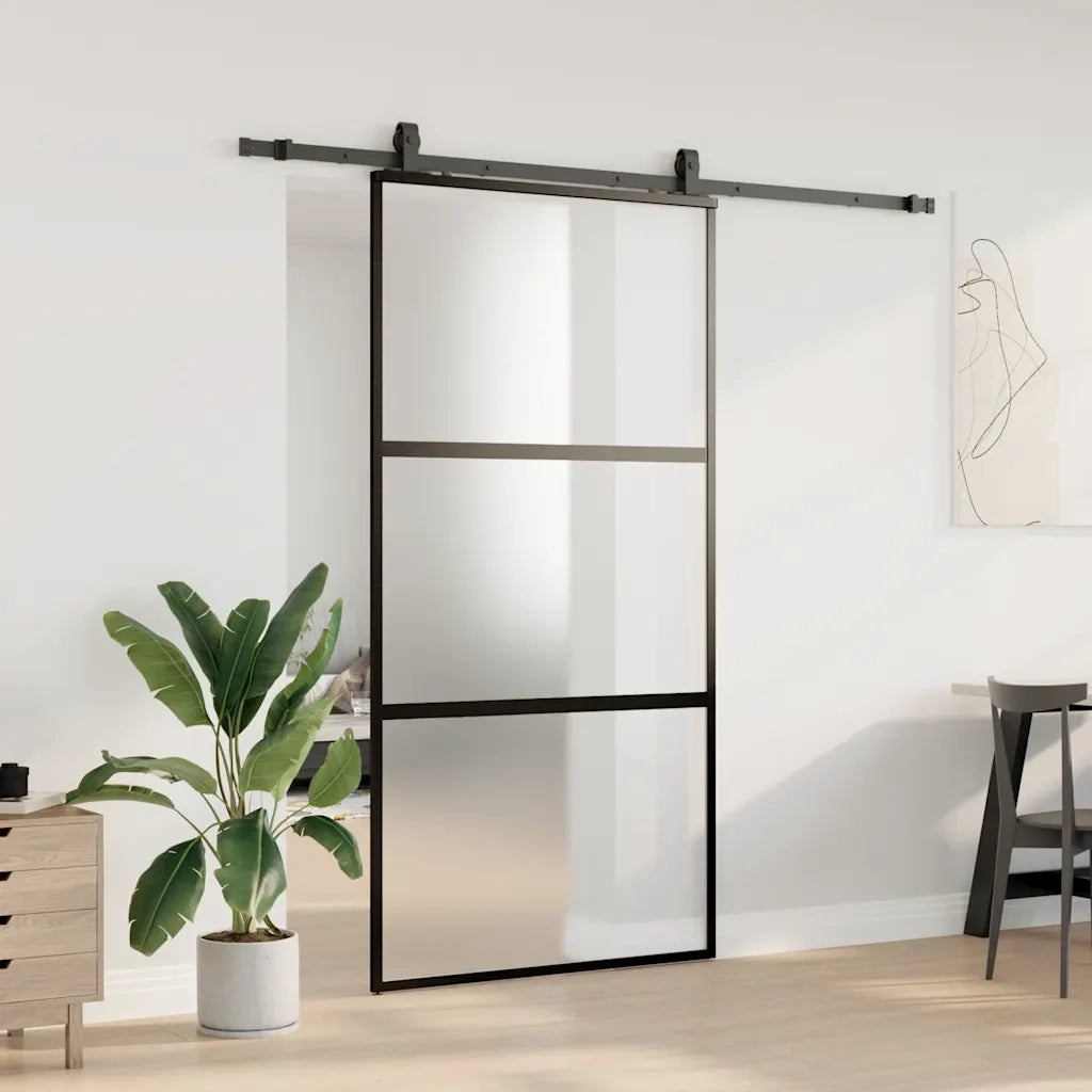 Porta Scorrevole Ferramenta Nera 102,5x205 cm Vetro Temperato