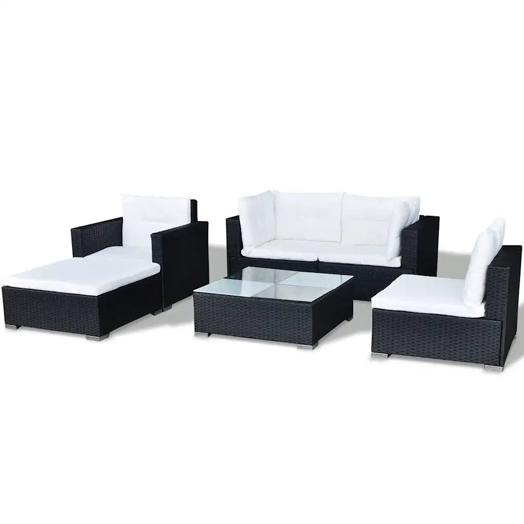 Set Divani da Giardino 6 pz con Cuscini in Polyrattan Nero 41874