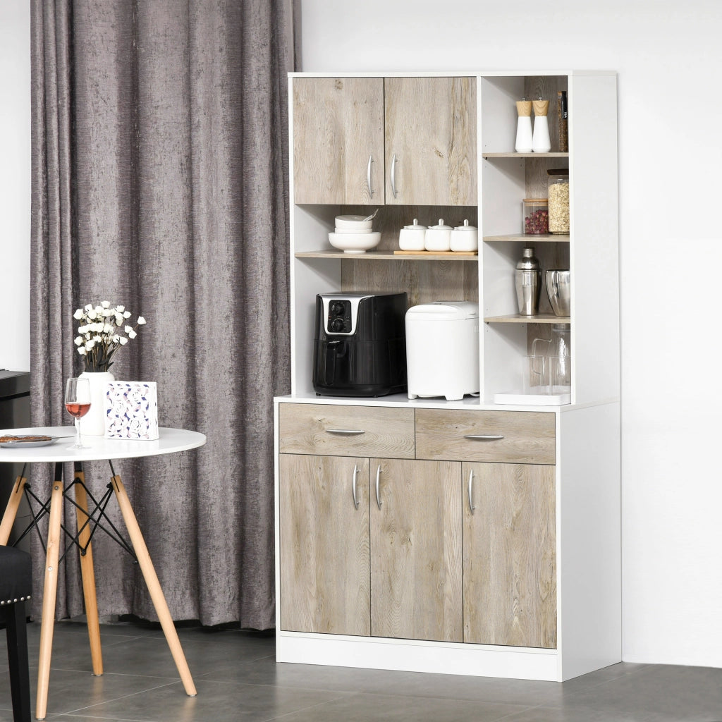 Mobile Buffet Dispensa con Ante e Cassetti ¨C zephmum ¨C Bianco e Legno 100x39x181.5 cm