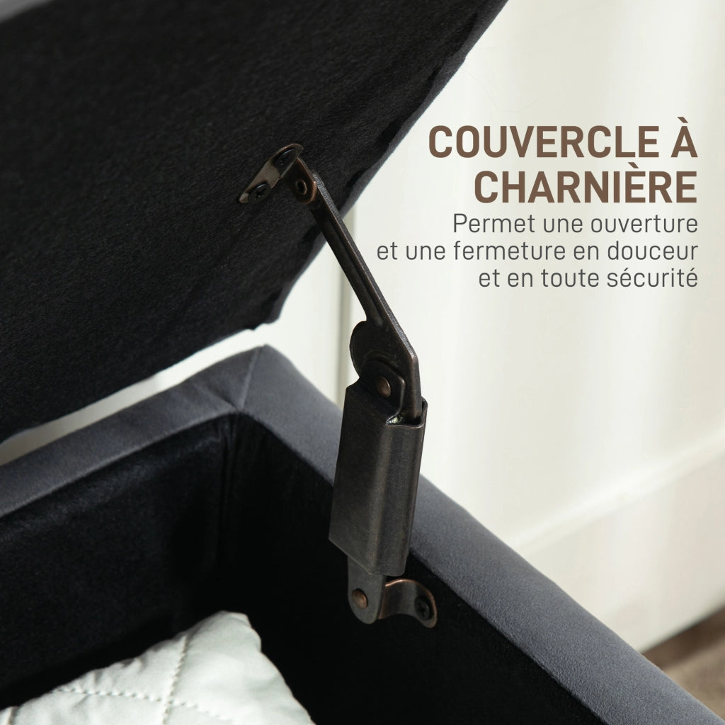 Divanetto 2 posti con contenitore ¨C zephmum ¨C velluto grigio scuro con piedi in legno