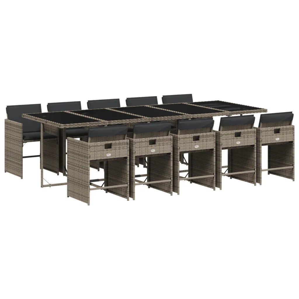 Set da Pranzo da Giardino 11pz con Cuscini in Polyrattan Grigio 3277879
