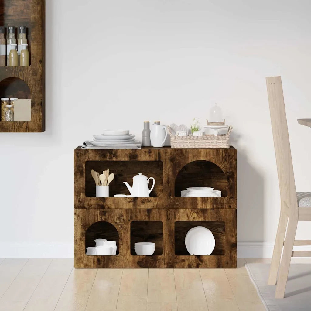 Credenza | Madia | Buffet da pranzo | Armadio da pranzo Rovere fum¨¦ 80.5 x 35 x 59 cm Legno multistrato