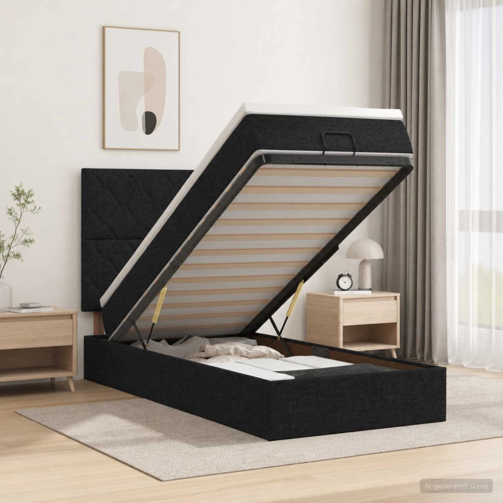 Letto ottomano con materasso Nero 80 x 200 cm Tessuto 3457530