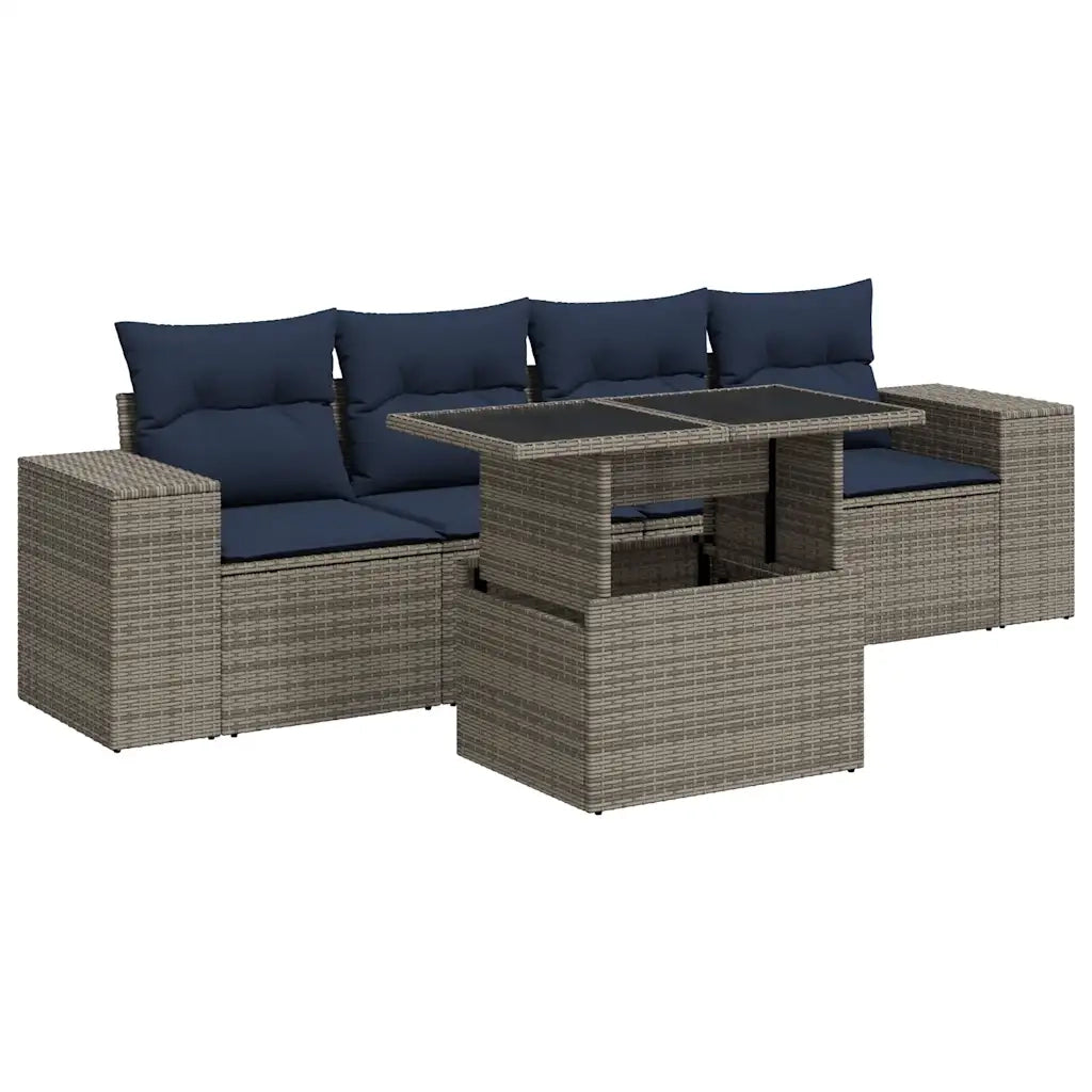 Set Divano Giardino 5 pz con Cuscini Grigio Polyrattan Acacia 3326722
