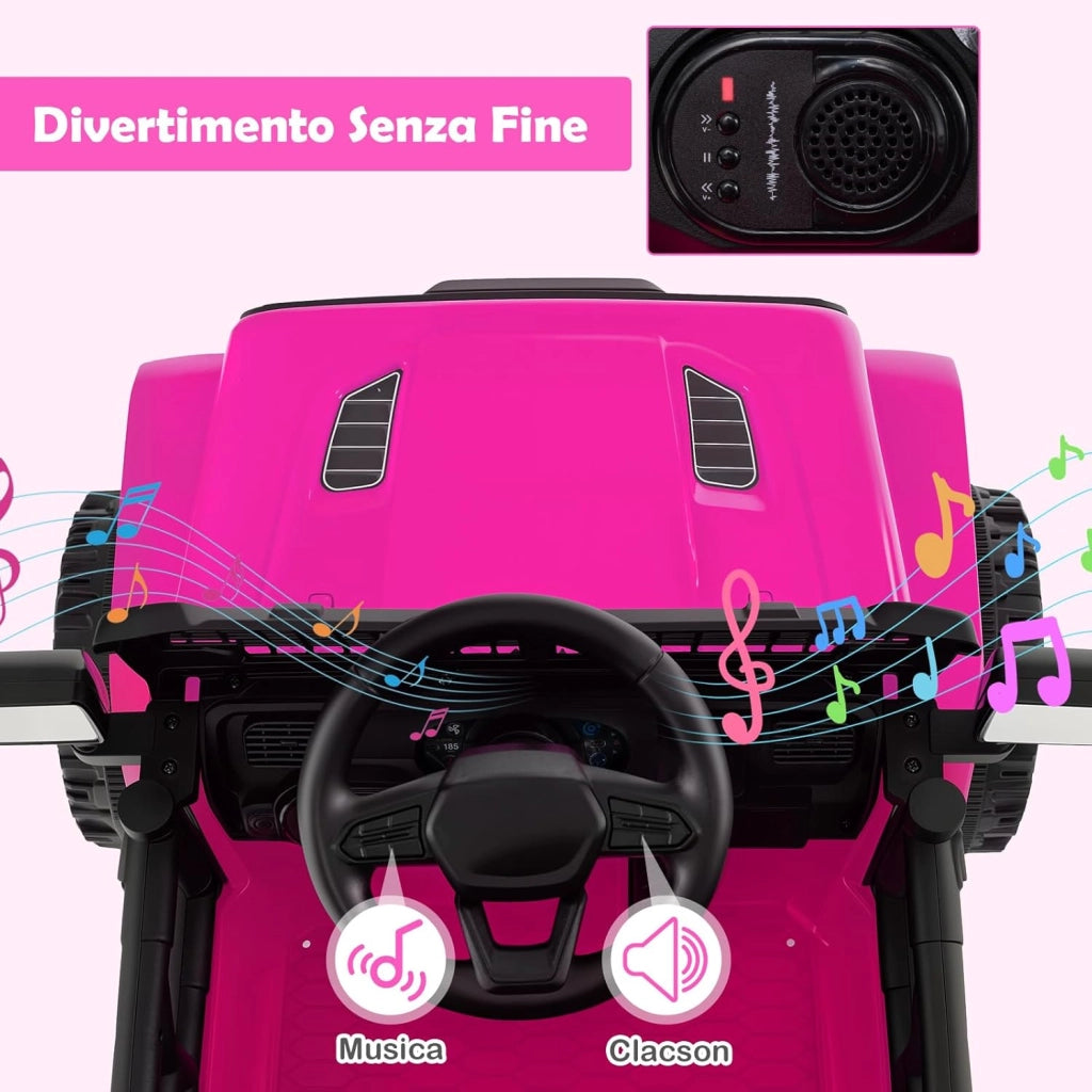 12V Macchina elettrcia per Bambini, Auto con Telecomando 3 Velocità Luci LED Musica, Doppi Motori, Veicolo Elettrico per Bambini 3+ Anni, Carico 30 kg (Rosa)