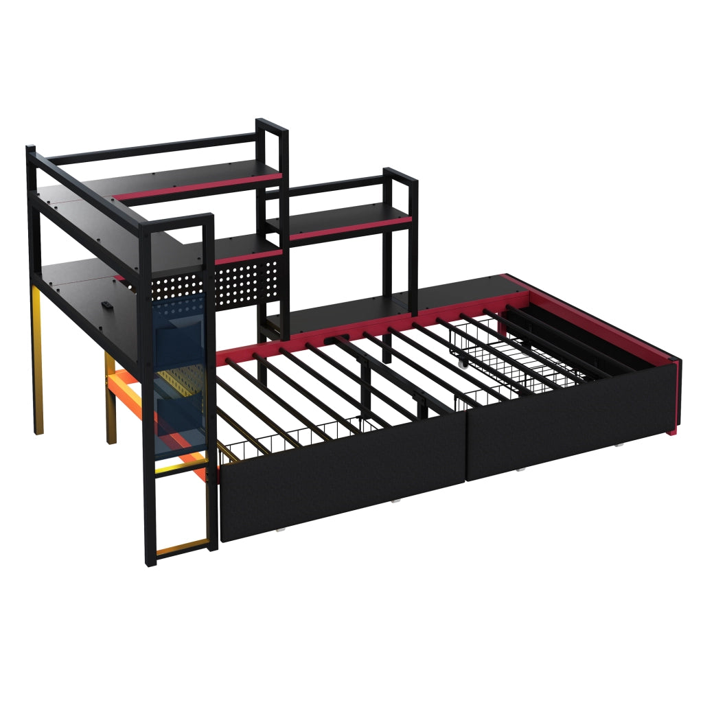 Telaio letto da gaming in metallo con 3 cassetti LED USB scaffali letto a piattaforma robusto con spazio per adolescenti e adulti