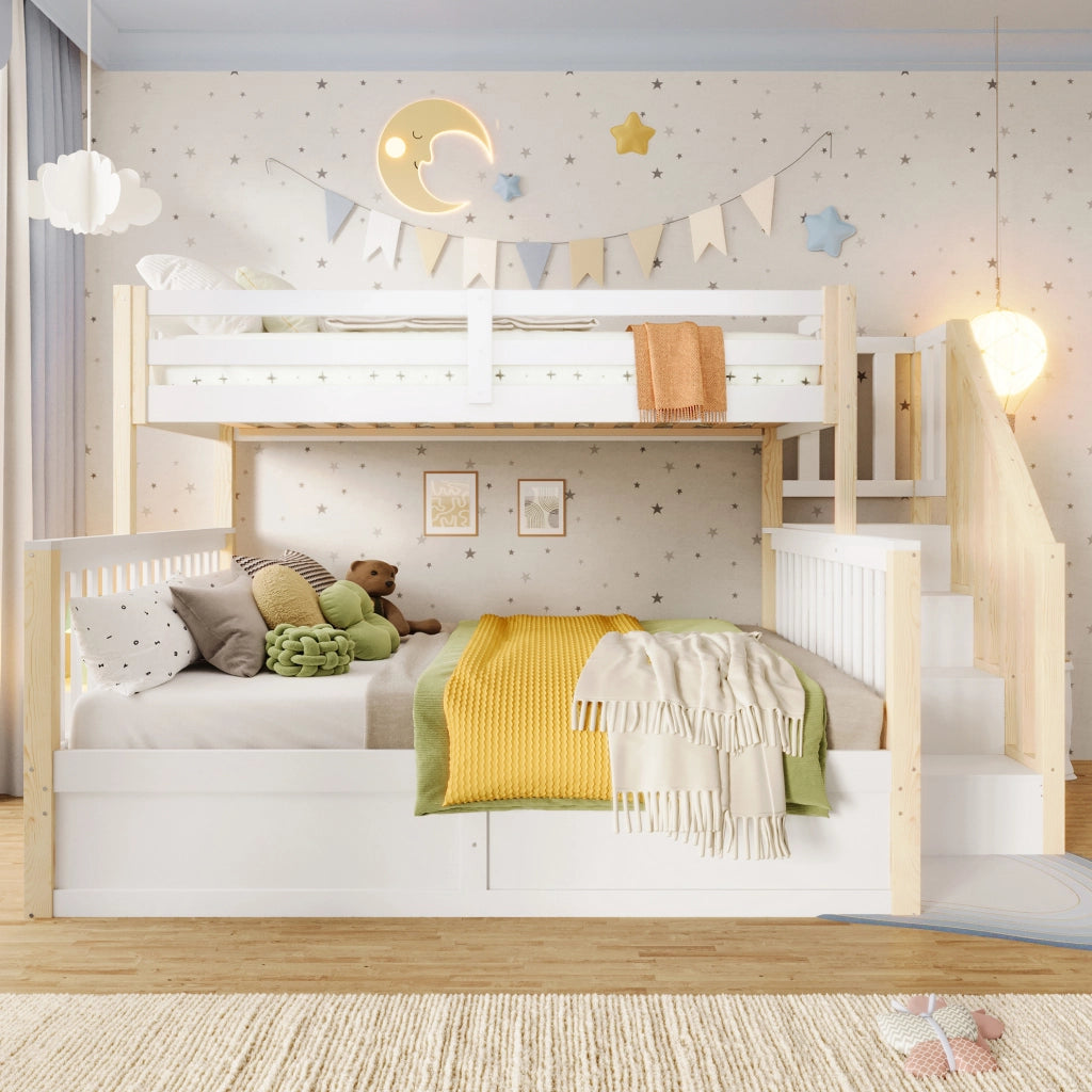 Letto a castello 90x200 e 140x200 cm con scala contenitore