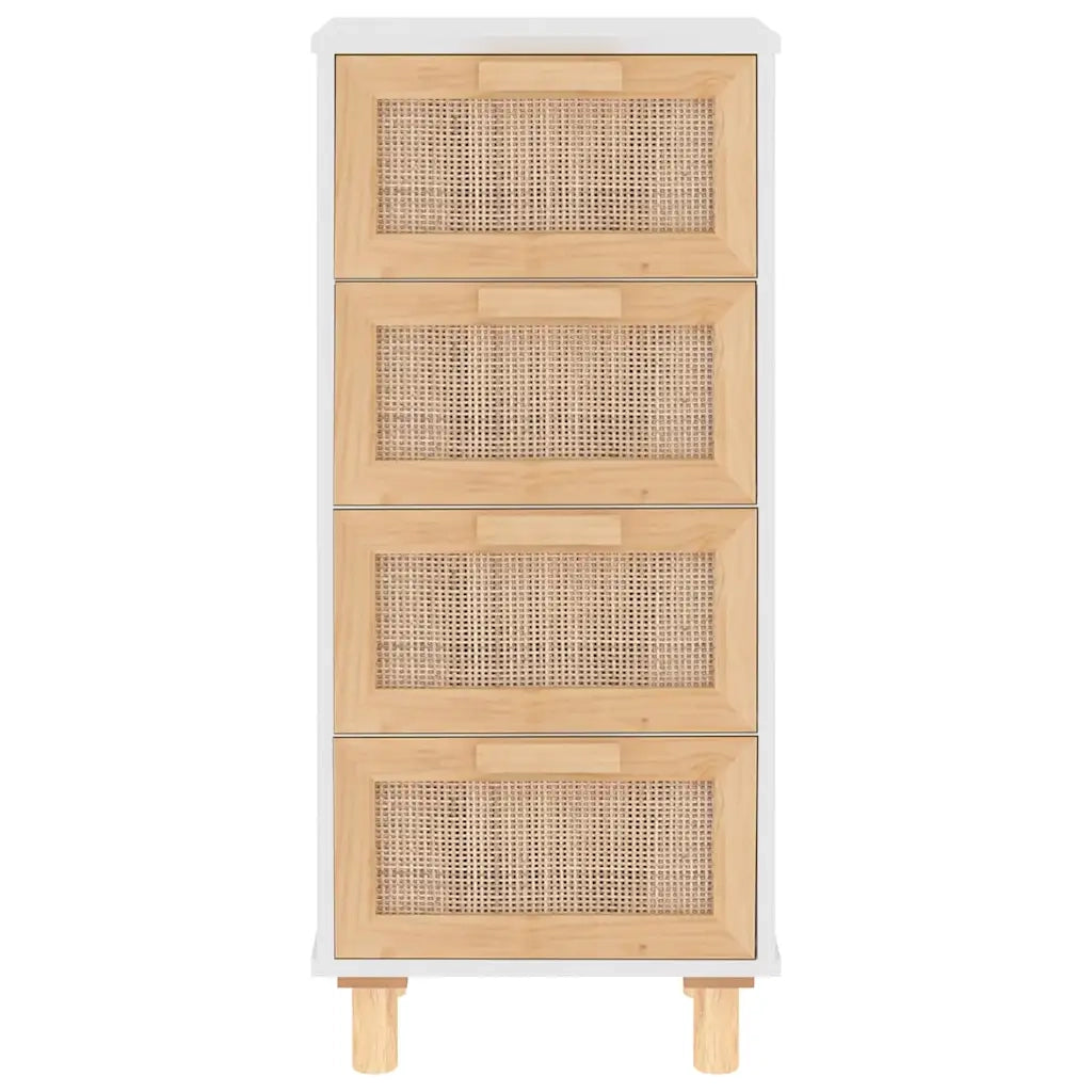 Credenza Bianca 40x30x90cm Legno Massello Pino Rattan Naturale cod mxl 22791