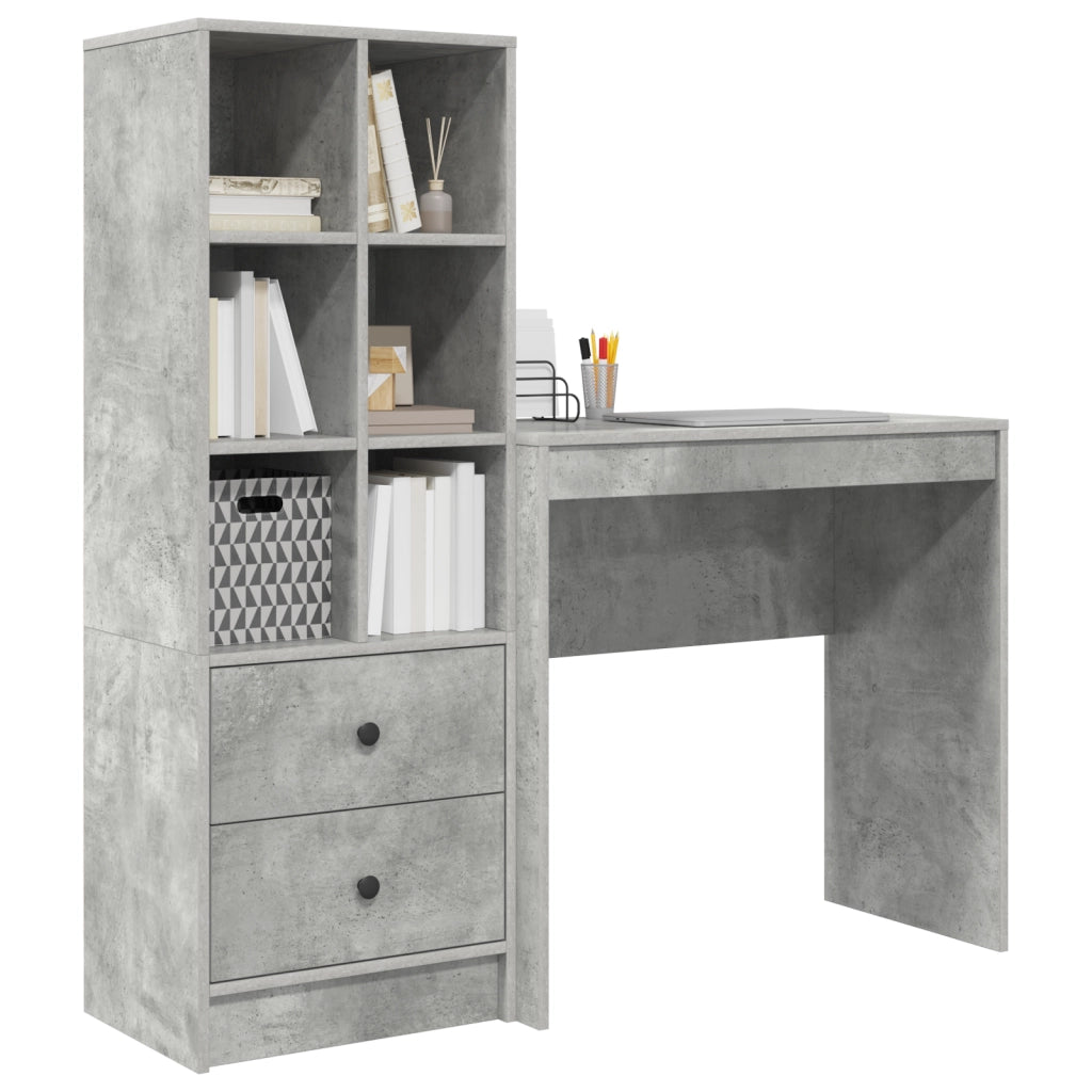 Scrivania con spazio di archiviazione in legno ingegnerizzato grigio cemento