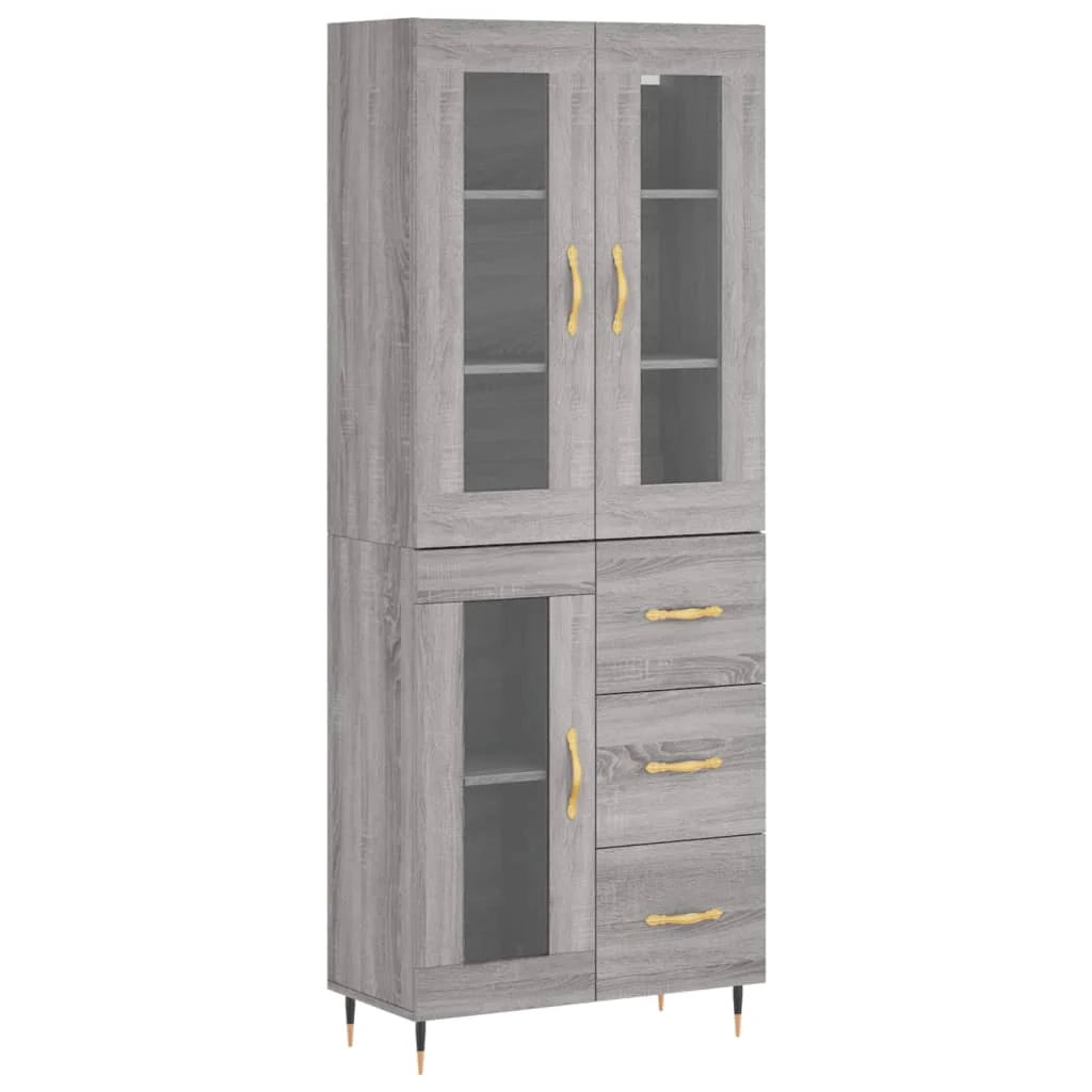 Buffet credenza cassettiera armadio mobile contenitore organizer cucina soggiorno salotto rovere Sonoma alto 69,5 x 34 x 180 cm legno ingegnerizzato grigio 02_0035611