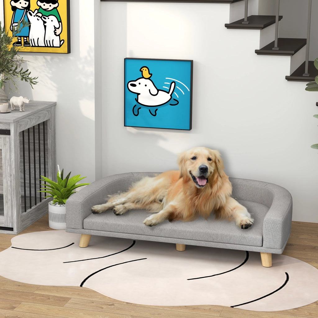 Divano per Cani di Taglia Grande con Cuscino Sfoderabile. in Poliestere e Legno. 98x67x25 cm. Grigio