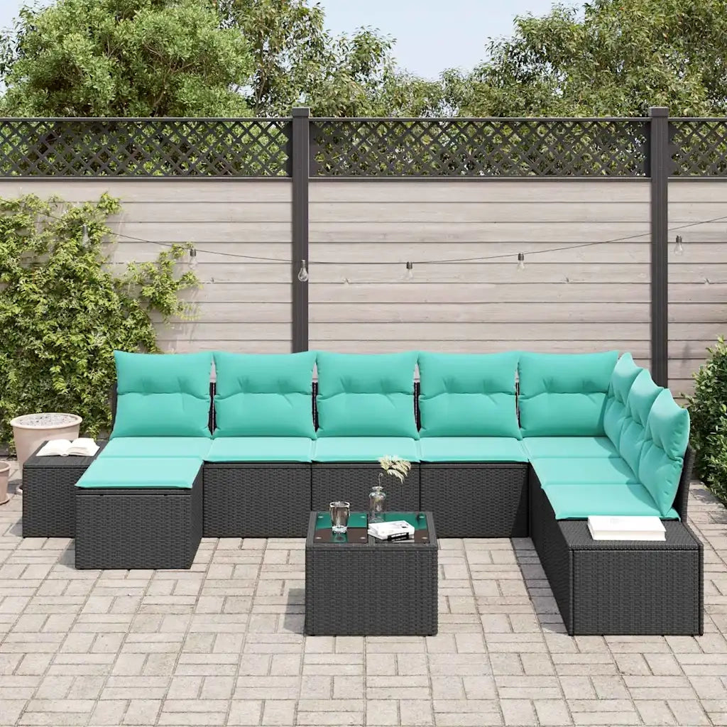 Set Divano da Giardino 9 pz Nero polyrattan 3347196