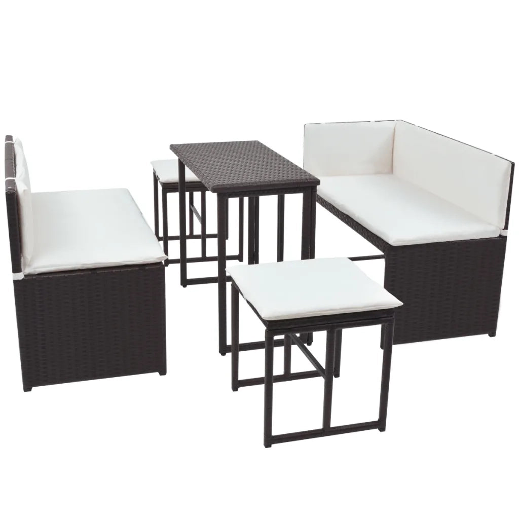 Set da Giardino 5 pz Pieghevole in Acciaio e Polyrattan Marrone cod mxl 36158