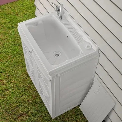 Mobile lavatoio salvaspazio 64x45 bianco con vasca e ripiano interno